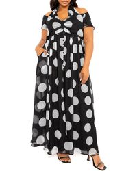 Buxom Couture - Polka Dot Off The Shoulder Halter Maxi Dress - Lyst