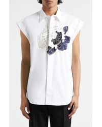 Alexander McQueen - Dutch Flower Embroidered Sleeveless Cotton Poplin Button-up Shirt - Lyst