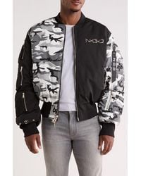 Nothing Grows Overnight - Mixed Media Studded Bomber Jacket - Lyst