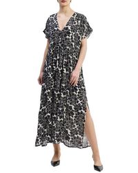 REISTOR - Deep V-Neck Maxi Dress With Front Gathers - Lyst