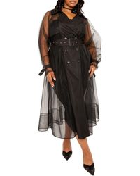 Buxom Couture - Belted Sheer Tulle Trench Coat - Lyst