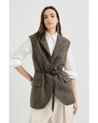 Brunello Cucinelli - Sparkling Virgin Wool Chevron Vest With Leather Belt And Monili - Lyst