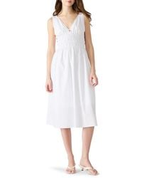 Steve Madden - Kassie Bead Detail Smock Waist Cotton Midi Dress - Lyst