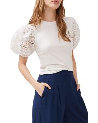 French Connection - Rosana Mix Media Puff Sleeve T-shirt - Lyst