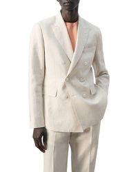 Mango - Amalfi Slim Fit Tan Linen Double Breasted Suit Jacket - Lyst