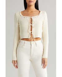 All In Favor - Tie Front Cotton Crop Cardigan In At Nordstrom, Size Medium - Lyst