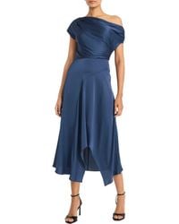 Maggy London - Asymmetric Neck & Hem Satin Cocktail Midi Dress - Lyst