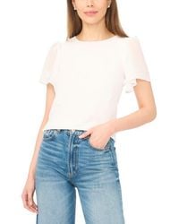 Cece - Floral Appliqué Flutter Sleeve V-Neck Chiffon Top - Lyst