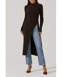 Astr - Mock Neck Rib Longline Sweater - Lyst