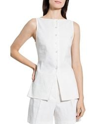 Theory - Boatneck Sleeveless Linen Blend Button-Up Shirt - Lyst