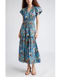 Ulla Johnson - Scarlett Floral Shibori Mixed Print Silk Midi Dress - Lyst