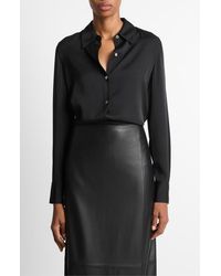 Vince - Silk-Blend Slim Button-Front Blouse - Lyst