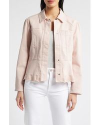 Wit & Wisdom - Puff Shoulder Peplum Denim Jacket - Lyst