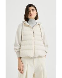 Brunello Cucinelli - Water-Resistant Matte Nylon Hooded Down Jacket With Knit Sleeves And Monili - Lyst