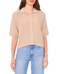 Halogen® - Open Stitch Button-Up Polo Sweater - Lyst