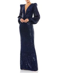Mac Duggal - Sequined Plunge Neck Structured Bishop Sleeve Gown - Lyst