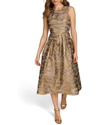 Donna Karan - Metallic Jacquard Cocktail Midi Dress - Lyst