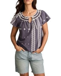 Lucky Brand - Geo Embroidered Short Sleeve Cotton Peasant Top - Lyst
