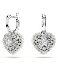 Swarovski - Idyllia Crystal, Faux Pearl & Cubic Zirconia Heart Pendant Huggie Hoop Earrings - Lyst