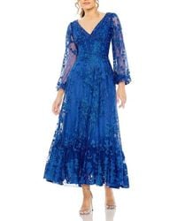 Mac Duggal - Puff Sleeve A Line Embellished Mesh Dress - Lyst