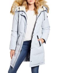 Sam Edelman Down & Feather Puffer Coat With Faux Fur Trim - Blue