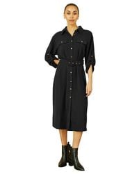 Yumi' - 3/4 Sleeve Belted Midi Shirt Dress - Lyst