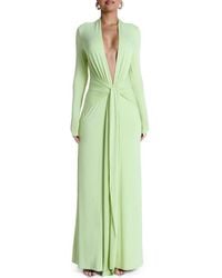 Naked Wardrobe - Plunge Neck Long Sleeve Stretch Jersey Maxi Dress - Lyst