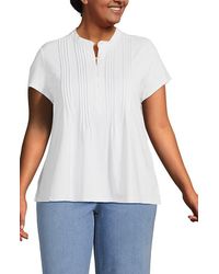 Lands' End - Short Sleeve Lightweight Jersey Button Pintuck Top - Lyst
