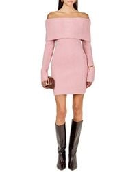 Endless Rose - Off The Shoulder Long Sleeve Cable Stitch Sweater Dress With Tie - Lyst