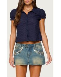 Edikted - Lanie Eyelet Short Sleeve Crop Button-Up Shirt - Lyst