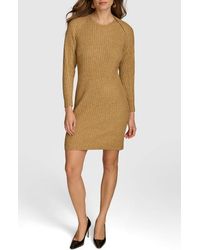 Donna Karan - Metallic Long Sleeve Rib Sweater Dress - Lyst