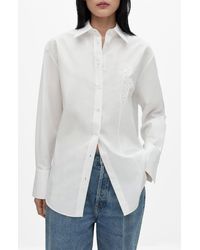 Mango - Oversize Embroidered Poplin Button-Up Shirt - Lyst