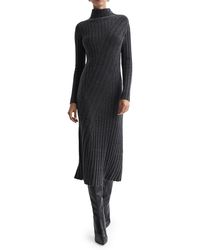 Reiss - Cady Long Sleeve Mixed Rib Midi Sweater Dress - Lyst