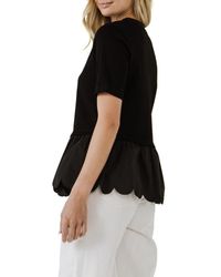English Factory - Mixed Media Scallop Peplum Cotton Top - Lyst