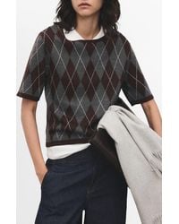 Mango - Rombus Argyle Plaid Short Sleeve Sweater - Lyst