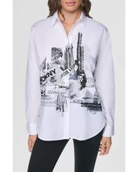 DKNY - City Printed Rhinestone Cotton Button-Up Shirt - Lyst