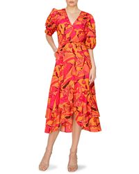 MELLODAY - Poplin Floral Midi Wrap Dress - Lyst