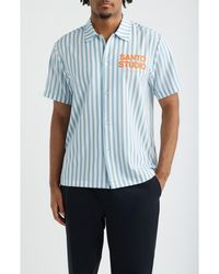 Saint Studio - Que Sera Sera Stripe Short Sleeve Cotton Button-Up Shirt - Lyst