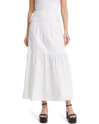 FRAME - Smocked Waist Tiered Organic Cotton Skirt - Lyst