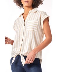 Jones New York - Stripe Tie Hem Linen Blend Shirt - Lyst