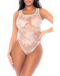 MAPALE - Imitation Pearl Lace-Up Fishnet Lace Teddy - Lyst
