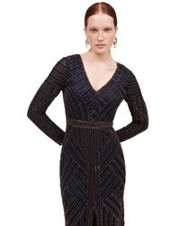 Beauut - Occasion Embellished Sequin Beaded V Neck With Long Sleeves Evening Maxi Dress - Lyst