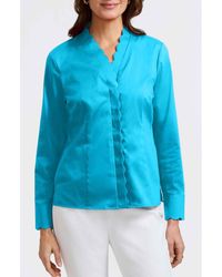Foxcroft - Bridget Scalloped Matte Sateen Button-Up Shirt - Lyst