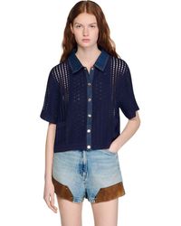 Sandro - Crochet And Denim Top - Lyst