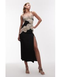 TOPSHOP - Embroidered Floral Cotton Midi Dress - Lyst
