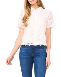 Cece - Floral Lace Short Sleeve Button-Up Shirt - Lyst