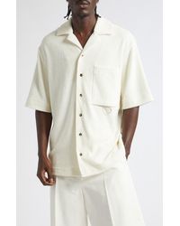 Bottega Veneta - Short Sleeve Cotton Blend Terrycloth Button-Up Shirt - Lyst