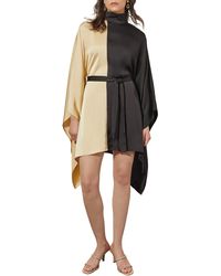 Ming Wang - Colorblock Belted Crêpe De Chine Blouse - Lyst