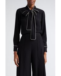 Carolina Herrera - Contrast Piping Pussy Bow Button-up Shirt - Lyst