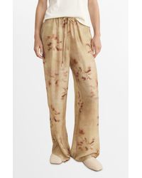 Mango - Leaf Print Wide Leg Drawstring Pants - Lyst